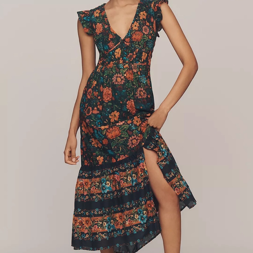 Anthropologie Peregrine Floral Midi Dress